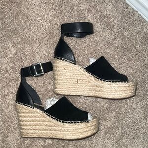 MARC FISHER Black Espadrille Wedge Sandals
